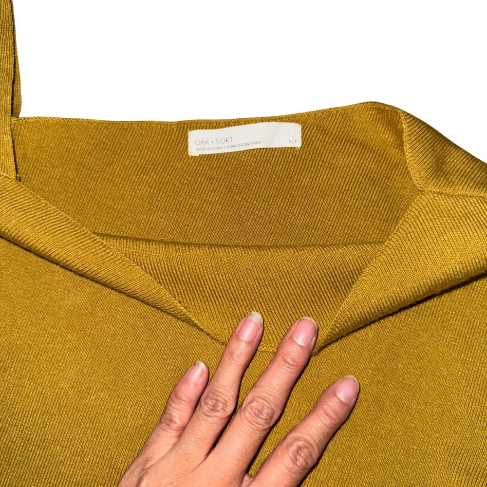 Oak Fort Mustard Yellow Asymmetrical Neckline‎ Knit Sweater Women's Size S - Picture 2 of 7